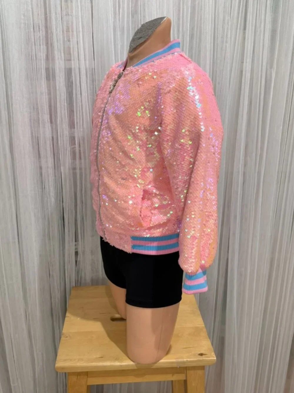 Lola + The Boys Girls Pink Sequin Unicorn Bomber Jacket Zip Front Size 4